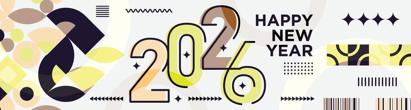Bright Colorful Geometric Pattern Design with 2026 Calligraphy vector