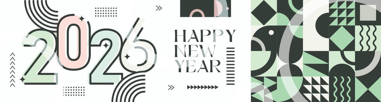 Abstract Modern Shapes with Happy New Year 2026 Typography vector