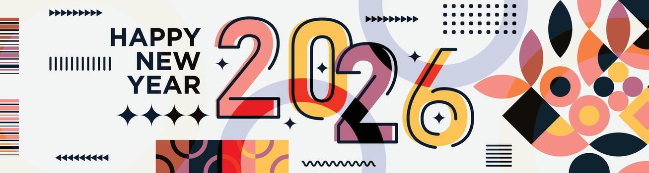 Decorative Calligraphy Text for 2026 New Year on Geometric Background vector