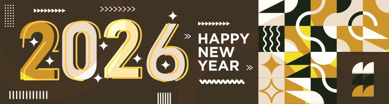 Happy New Year 2026 Calligraphy with Geometric Abstract Background vector