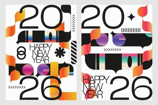 2026 New Year Minimalistic Poster Set with Abstract Gradient Geometric Patterns vector