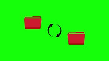 File transfer animation folder to folder data copy on computer moving files on green background 4k. video