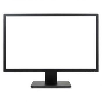 cerca arriba ver de un computadora monitor con un blanco pantalla monitor aislado en blanco antecedentes foto