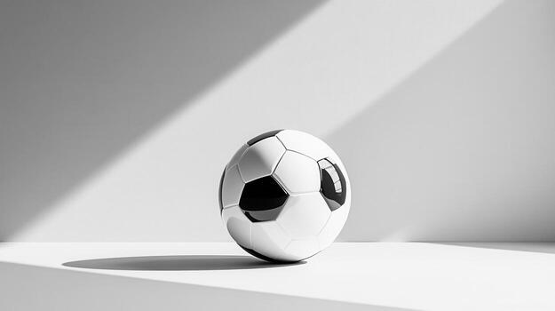 A soccer ball sitting on a table in front of a white wall photo