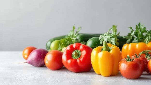 Fresh vegetables on a white table photo