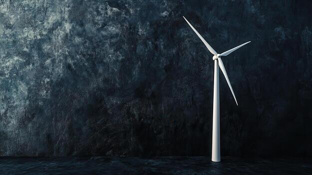 A wind turbine is standing in front of a dark wall photo