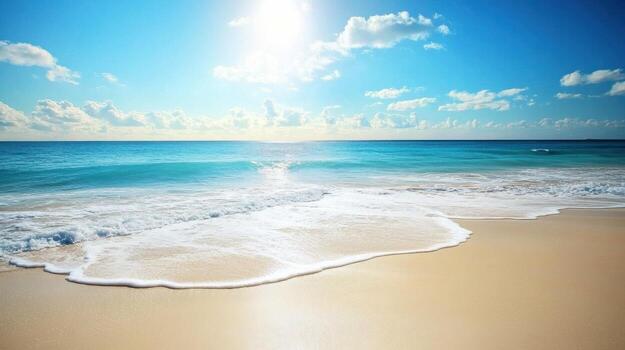un hermosa playa con olas y Dom brillante foto