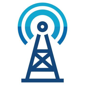 Blue Cell Tower Icon with Concentric Blue Signal Waves communication network vector