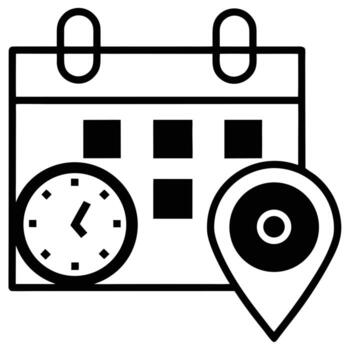 Calendar icon with clock and location pin on white background vector