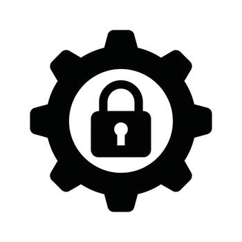 Black Icon of a Gear with a Padlock Symbol Inside Representing Security and Technology cogwheel vector