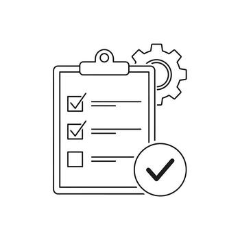 Checklist Clipboard with Gear and Check Mark Icon Symbolizing Task Completion and Workflow to do list vector