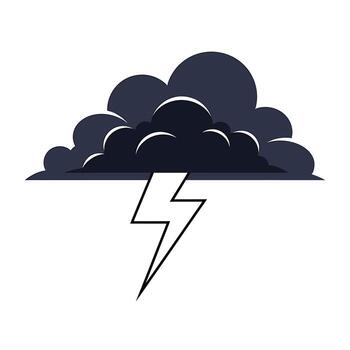 Dark storm cloud with a lightning bolt striking downwards on white background thunder vector