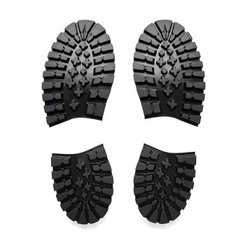 cuatro negro bota suelas con profundo huellas y arrastrar patrones en un blanco antecedentes zapato único calzado vector