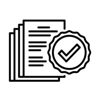 Stack of documents with a checkmark in a circular badge icon on a white background paper checklist vector