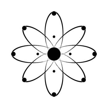 Stylized Black And White Icon Representing An Atom With Orbiting Electrons science physics vector