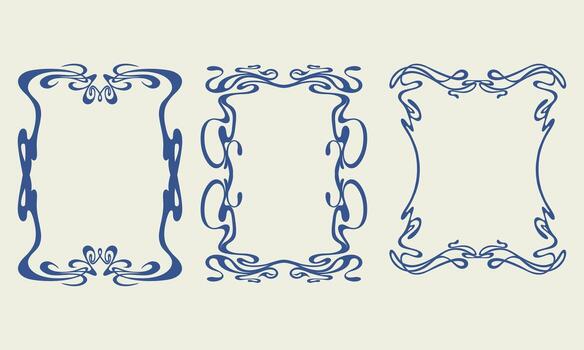 Art nouveau line vintage retro style poster frame border collection bundle set background art decorative element editable vector