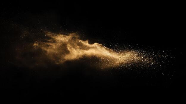 Gold dust explosion on black background photo