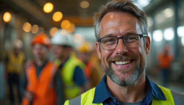 A smiling man in a construction vest photo