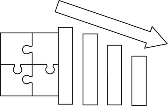 down graph icon and puzzle icon with white background vector