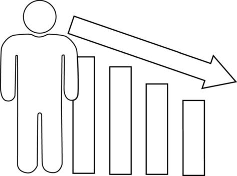 down graph icon and standing person icon with white background vector