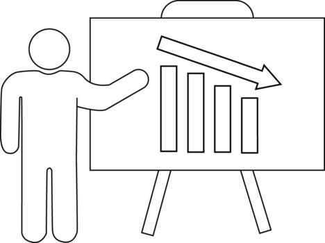 icon of a person presenting on a board and a graph icon going down with a white background vector