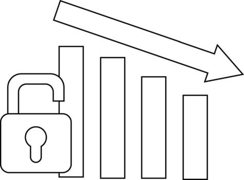 down graph icon and open padlock icon with white background vector