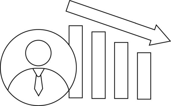 down graph icon and icon of a person wearing a tie with a white background vector