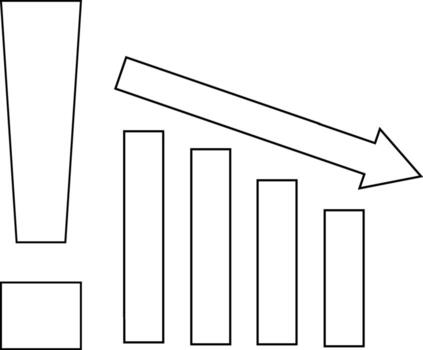 down graph icon and exclamation mark icon with white background vector