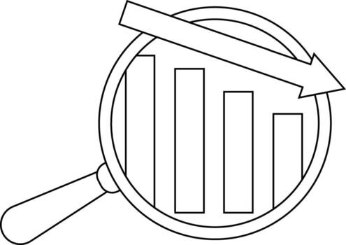 down graph icon and magnifying glass icon with white background vector