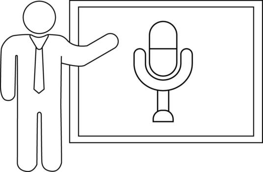 presentation person icon and microphone icon with white background vector