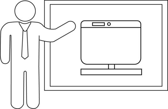 presentation person icon and monitor screen icon with white background vector