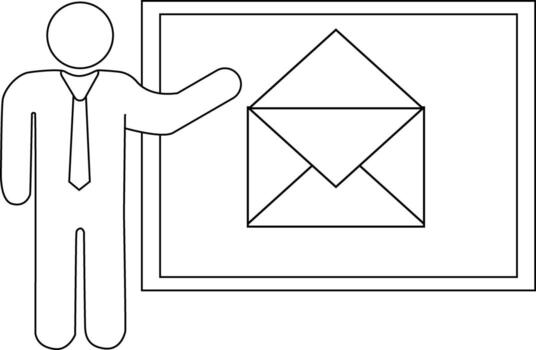 presentation person icon and open envelope icon with white background vector