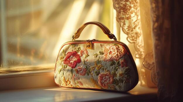 un bolso sentado en un ventana umbral foto