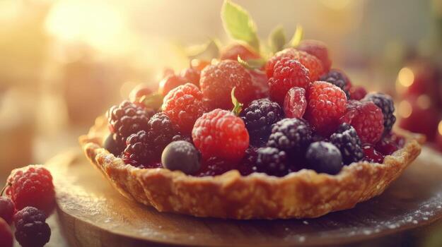 Fresco bayas en un tarta foto