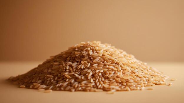 un pila de marrón arroz en un mesa foto