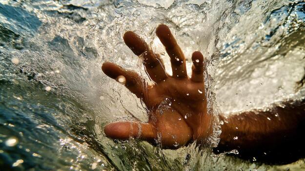 A person's hand is in the water and is being splashed photo