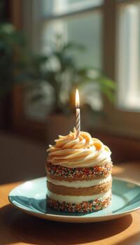 A cake with a candle on it photo