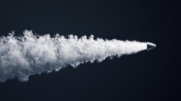 A rocket is flying through the air with smoke coming out of it photo