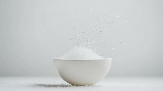 Sugar in a white bowl on a white background photo