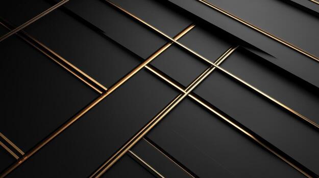 Black and gold geometric lines on a black background photo