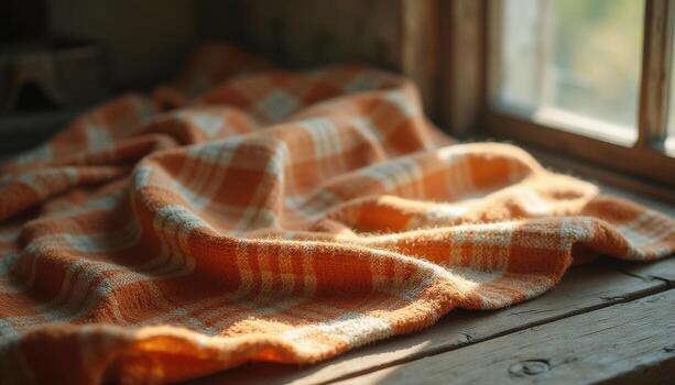 A blanket on a window sill photo