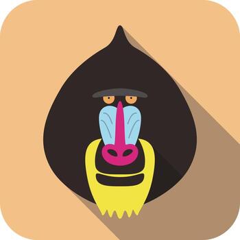 Colorful illustration of a baboon face with striking features and a simplified design vector
