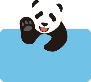 Panda waving from water with cheerful expression in a playful, simplistic illustration vector