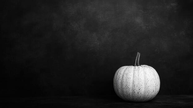 Black and white photo of a pumpkin on a black background