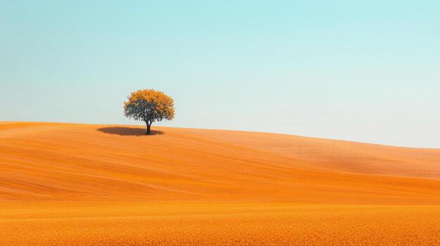 un solitario árbol soportes solo en un campo de amarillo foto