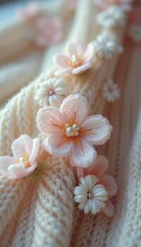 cerca arriba de un de punto suéter con flores foto