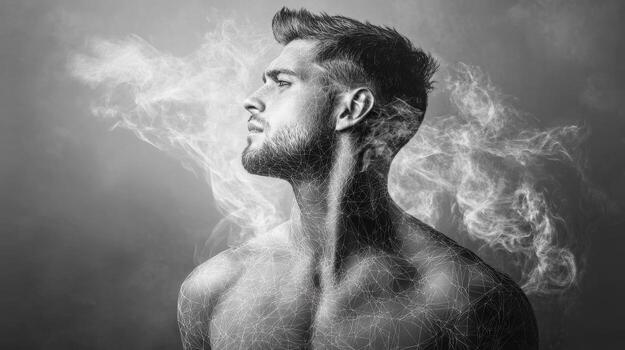 A man with smoke coming out of his head photo