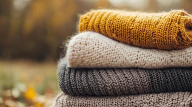 Three sweaters stacked on top of each other photo