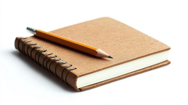 Pencil and notebook on white background photo