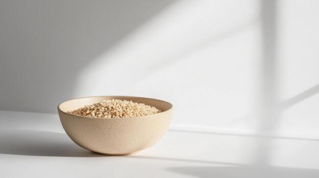 A bowl of rice sitting on a table photo